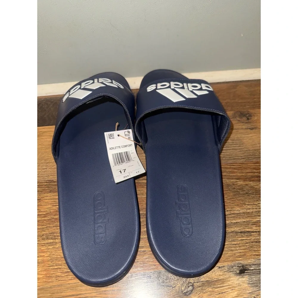 NWT Adidas Adilette Comfort Slides-Navy Size 17